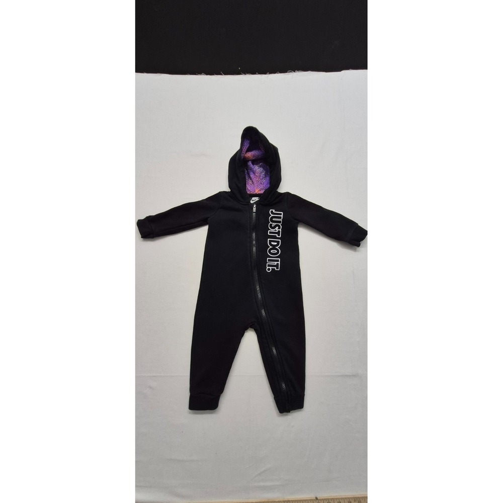 Nike baby "Just Do it" black one piece‎ hoodie full zip coverall sz. 12 months - Picture 2 of 12